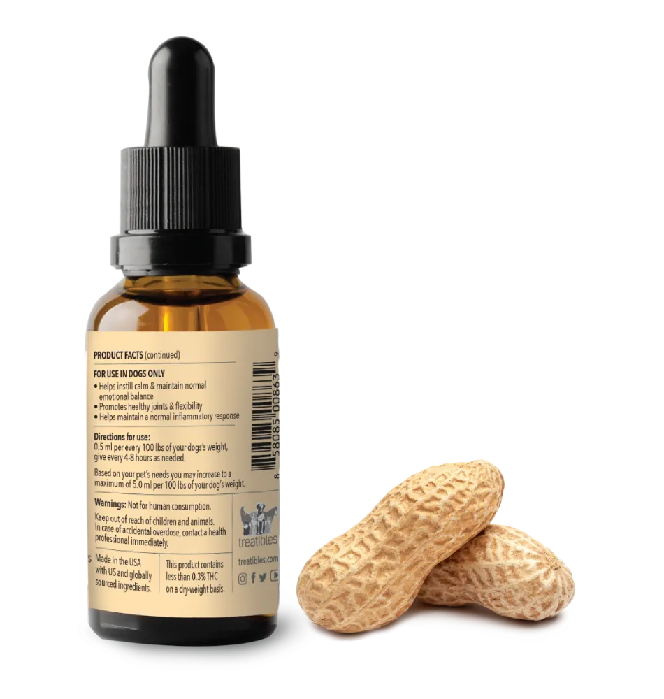 Treatibles® CBD OIL-PEANUT BUTTER Organic Full Spectrum Hemp Oil with Peanut Butter Flavor - 500mg and 1000mg