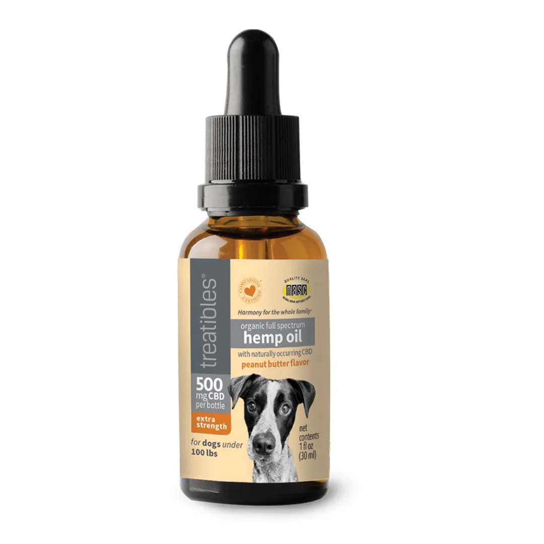 Treatibles® CBD OIL-PEANUT BUTTER Organic Full Spectrum Hemp Oil with Peanut Butter Flavor - 500mg and 1000mg