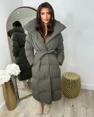 Trisha Long Padded Duvet Trench Coat - Grey