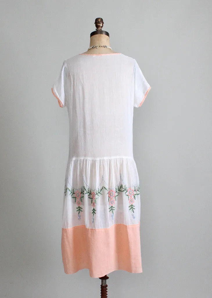 Vintage 1920s Embroidered Cotton Lawn Dress