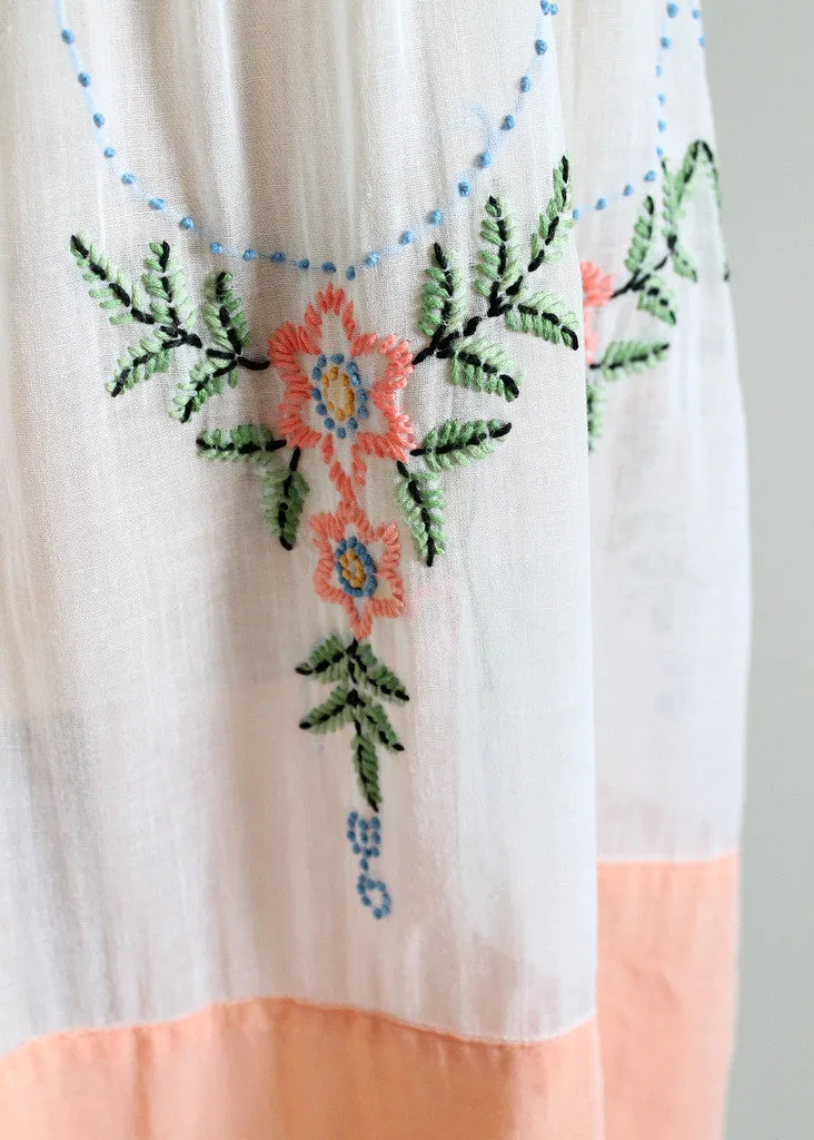 Vintage 1920s Embroidered Cotton Lawn Dress