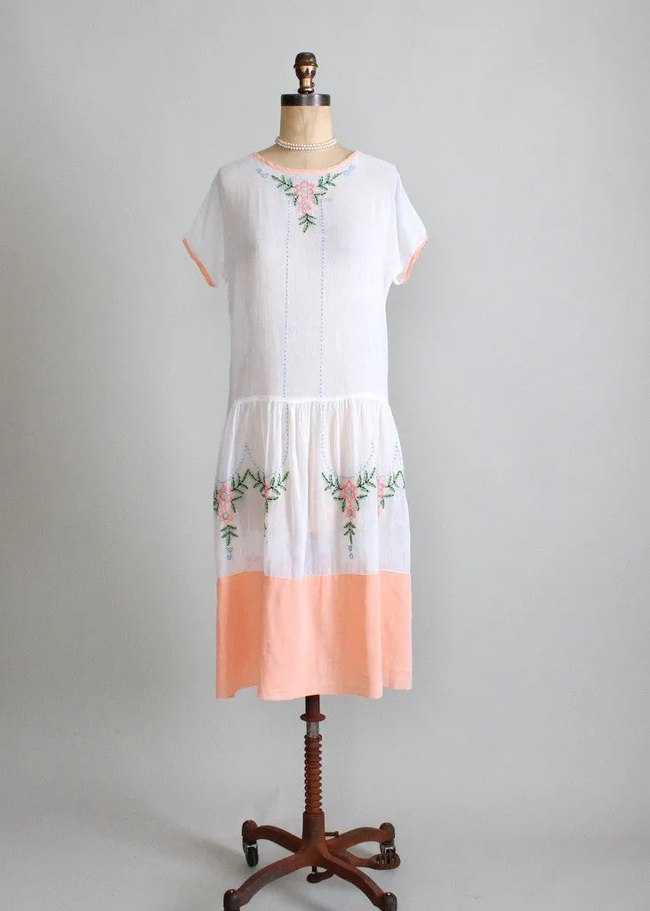 Vintage 1920s Embroidered Cotton Lawn Dress