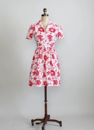 Vintage Late 1930s Floral Pique Cotton Swing Dress