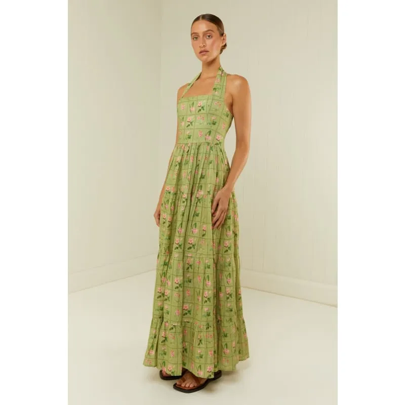 Willow Dress | Green Floral Tile